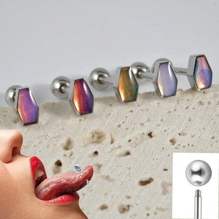 Wholesale Surgical Steel Glitter Coffin Tongue Flash Film Barbell Punk Body Piercing Jewelry with Stainless Steel Material