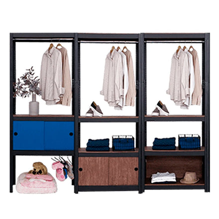 Adjustable Freestanding Closet Organizer Coat Rack with Fabric Doors Metal Storage Rack Clothes Rail for Living Room Bedroom