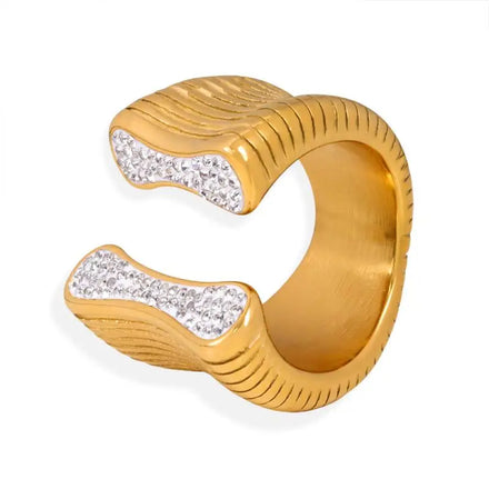 Ins Style 18K Gold Plated Zircon Enamel Ring Jewelry Stainless Steel Waterproof Open Rings for Women Wholesale