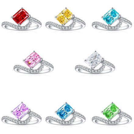 Sparkling Princess Cut CZ Ring 925 Silver with Paved Shank Statement Engagement Ring for Proposal & Anniversary