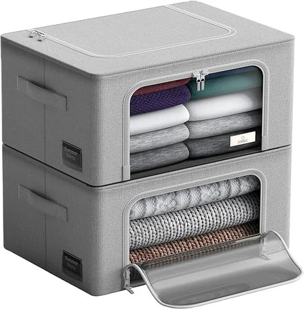 2 Pack Storage Bins Stackable Foldable Clothes Organizer Bags Fabric Storage Containers Boxes with Large Clear Window