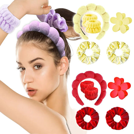 3pcs Headband and Wrist Band Terry Velvet Towel Sponge Padded Makeup Spa Headband Wrist Washband Face Wash Set for Washing Face