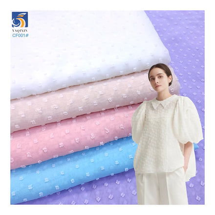 CF001-1 China Wholesale Chiffon Fabric White Pure 100% Polyester Soft Jacquard Dots Chiffon Fabric