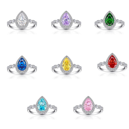 Sparking Waterdrop Shape Flame Stone Jewelry Rings Colorful Non Fade Zircon 925 Sterling Silver Engagement Ring for Women