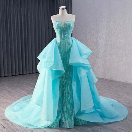 Jancember 222127 Beautiful Sequins Beaded Strapless Mermaid Evening Dresses With Train