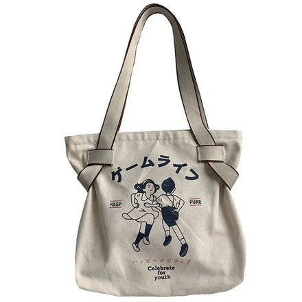 Top Quality Personalized Customization Printing Canvas Shoulder Handbag Tote Shipping Bag Vintage Bag for Girl