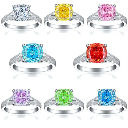Luxury Jewelry Sparking 5A Colorful Cushion Cut Cubic Zircon S925 Sterling Silver Fashion Engagement Rings for Women
