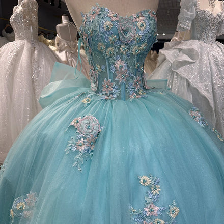 Jancember XS031 Glitter Blue Sweetheart Appliqued Flower Quinceanera Ball Gown Dresses