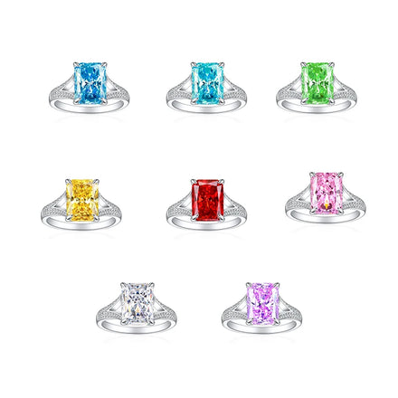 Sunstar Custom 925 Sterling Silver Supplier Multicolor Emerald Cut Rhodium Plated Cubic Zircon Simple Engagement Ring Women
