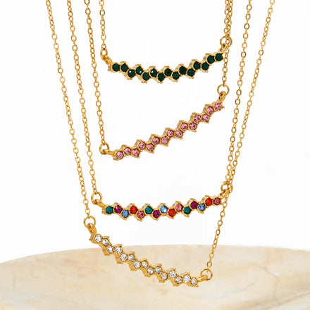 Women's Waterproof Stainless Steel Collarbone Pendant Necklace Gold Plated Zircon Chains Classic Style