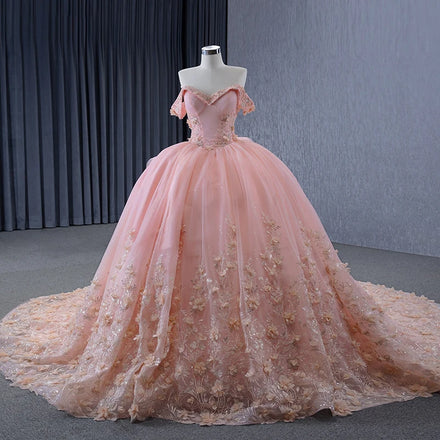 Jancember 231136 Princess Off Shoulder Appliqued Flower Evening Puffy Women's Dresses