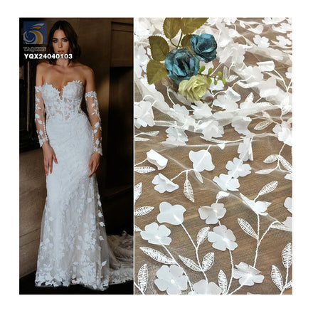 New Arrival Reasonable Price Lace Embroidery Fabric for Woman 3D Polyester Floral Fashion Fabrics