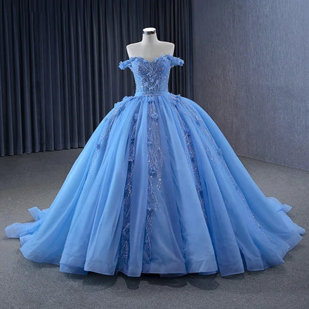 Jancember 231124 Luxury Off Shoulder Sequins Beaded Flower Evening Party Dresses