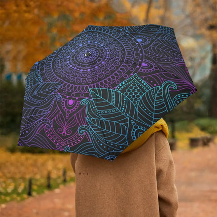 Custom Logo 3-Folding Automatic Sun/Rain Umbrella Vintage Flowers Pattern in Multi-Color Windproof for Outdoor Use