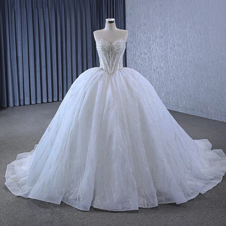 Jancember 231128 Shiny Strapless Sequins Beaded Puffy Ball Gown Wedding Dresses