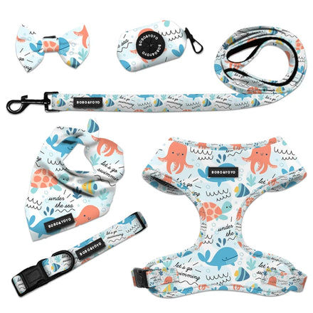 Breathable Harness Set Designer Custom Printed Neoprene Hiking Walking Pet Dog Harness Leash Lead Collar Set With Metal Buckle