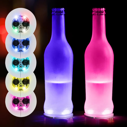 LED Bottle Sticker Coasters RGB Lighting 4 Ultra Bright LEDs EVA Material Printable Logo for Valentine's Day Graduation