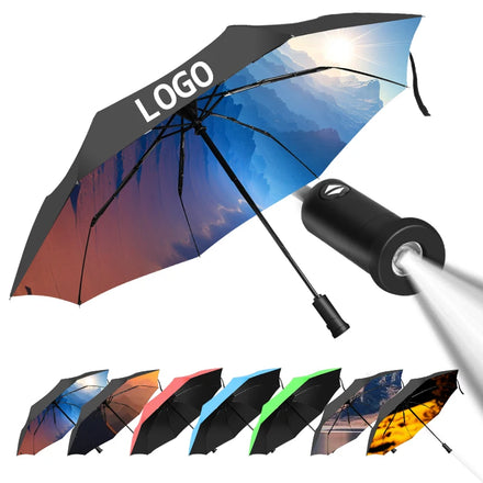 21 23 Custom Umbrella With logo Printing Umbrella Hot Sale High Quality LED Light Handle Three Folding Umbrella
