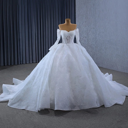 Jancember 231129 Elegant Off Shoulder Lace Fabric Ball Gown Women's Wedding Dresses