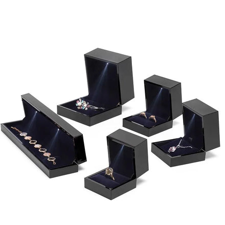 Black Lacquer Logo Silk Screen Luxury Led Jewellery Package Custom Ring Boxes Jewelry Box With Lights