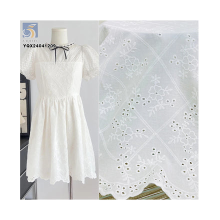 Custom Double Sided Wave Embroidery Soft Lace Swiss Lace Dress White 100%Cotton Embroidery Lace Fabric With Holes