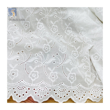 2025 Hollow Water Soluble White Cotton Lace Fabrics Floral Embroidered 100% Cotton Embroidery Lace Fabric