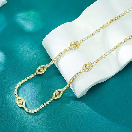 Brass Cubic Zirconia Tennis Necklace Jewelry 18K Gold Plated Turkish Eye Necklaces Full Zircon Eyes Tennis Chain Choker Necklace