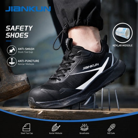 JIANKUN CE Certified Low Cut Anti-puncture Anti-impact Safety Shoes Unisex Fiberglass Toe ESD Non-slip Work Shoes for Industrial