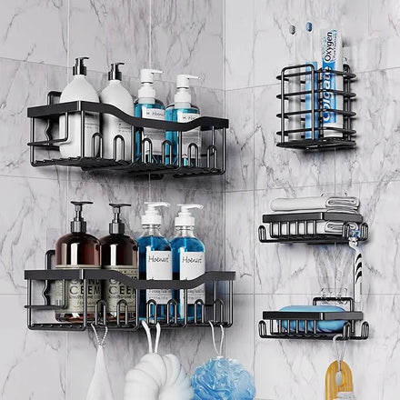No Drilling Stainless Steel 5 Pack Adhesive Shower Caddy Bathroom Shower Organizer Shower Shelves