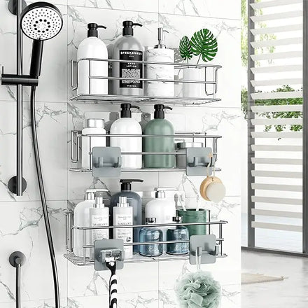 Home Decor No Drilling Stainless Steel Adhesive 6 Pack Shower Caddy Bathroom Storage Shower Shelf