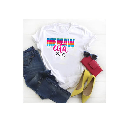 Direct Factory Sales Summer Pop Oversized T-Shirt with Retro Vintage Style All Kinds of Happy Family Print for Women
