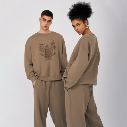 Custom logo Sweatsuits Sets 400 Gsm 100% Cotton Tracksuit Unisex Two Piece Sweatshirt and Sweatpants Set for Women and Men