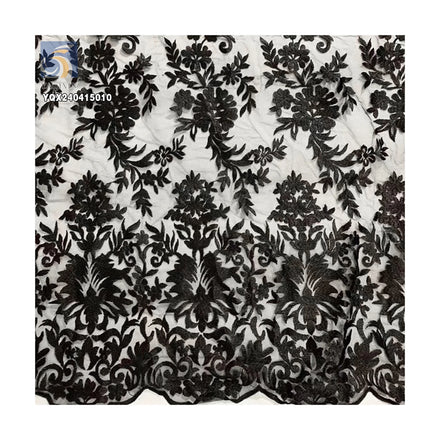 Hot Sale China Wholesale Heavy Flower Embroidery Fabric Water Soluble Tulle Double Lace Cotton Fabric