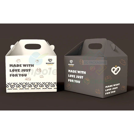Custom Logo Design Bakery Packaging Box with Handle Gable Box for Cake Cookies Bakery Packing