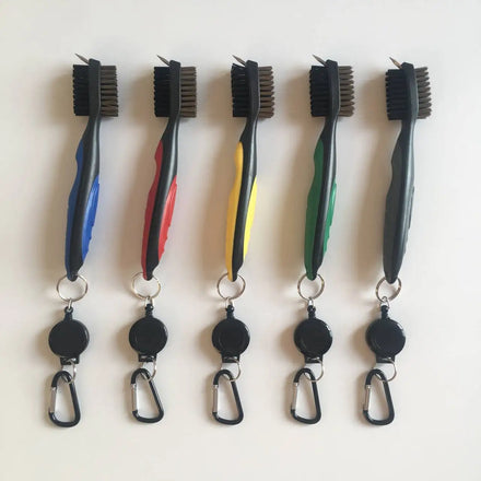 OEM Wholesale Double Sided Golf Club Cleaning Brush With Nylon and Wire Bristle With Additional Stainless Steel Sharpener