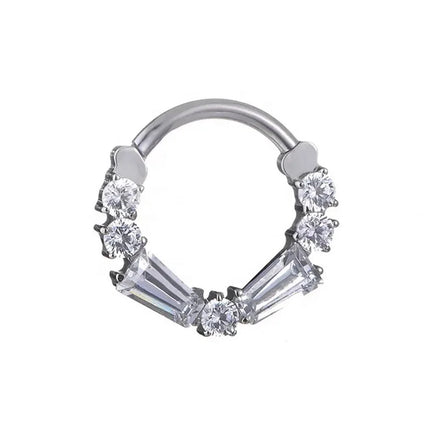 G23 F136 Implant Grade Titanium Hinged Segment Cartilage Nose Hoop Rings with CZ Body Piercing Jewelry