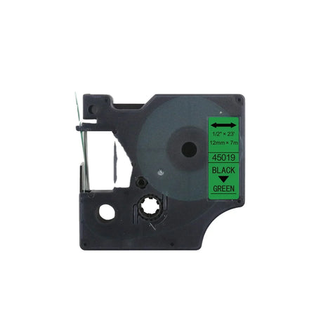 Tatrix 45019 12mm Black on Green Compatible Label Tape Cartridge for DYMO LabelManager PNP/150/160/210D/280/350