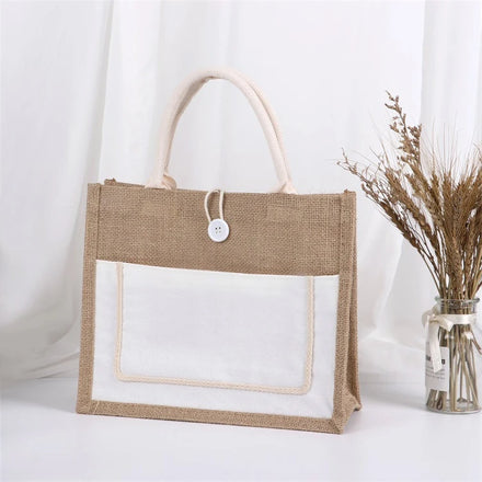 Hot Selling Recyclable Custom Logo Printed Grocery Shopping Burlap Jute Bag Tote Bag with Handle