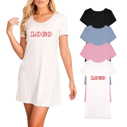 Customized logo Ladies Nightgowns Print Loungewear Female Solid Color Short Sleeve Nightdress Women Sleepwear