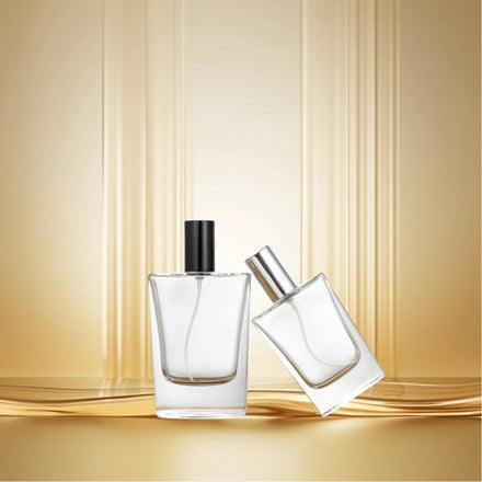 Unisex 50ml Flat Square Perfume Glass BottleTransparent Design Without Pump Seal Cap Cosmetic Oil Perfume Print Refill Use