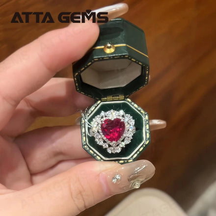 ATTA Heart Ruby Ring Mother's Day 925 Silver Gold Plated Real Mother's Day Jewelry for Mom Ring