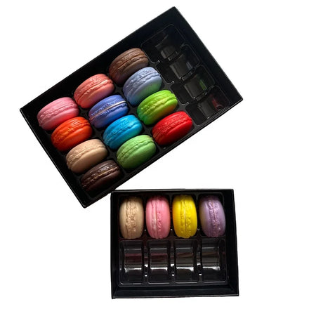 Custom Strong Rectangle Rigid Cardboard Macaron Lid and Base Packaging Box with Blister Packaging for Food Industry