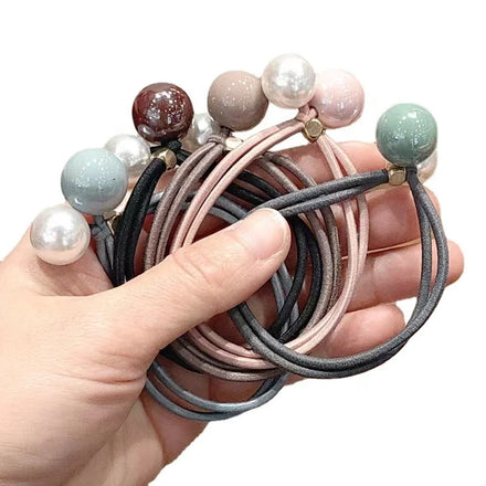 New Simple Elastic Rubber Bands Women Girls Double Ball Pearl Hair Ties Hair Band with Two Balls