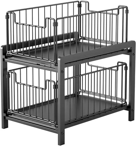 2-Tie Cabinets Sliding Kitchen Under Sink Organizer Shelf with Sliding Storage Drawer