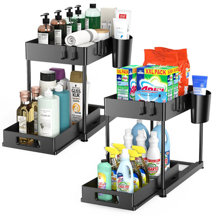 2 Pack Large Capacity Heavy Load Pull-out Under Sink Organizer Shelves with Sliding Drawer