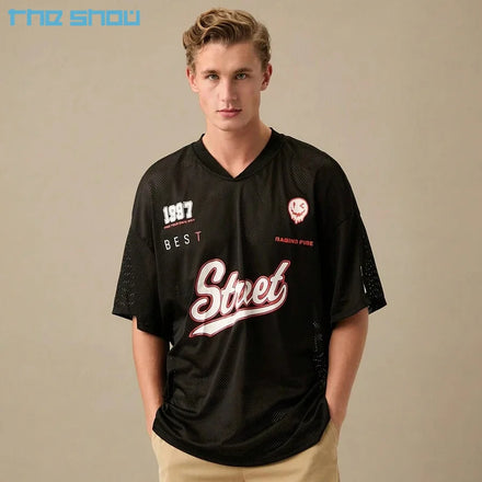 Custom Logo Vintage Sporsity Men Tee Shirts Super Letter & Cartoon Printed Soccer Retro Jerseys Mesh T-Shirt Oversized T-shirt