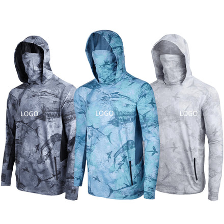 Hot Selling Men's Camo Fishing Hoodie Quick Dry Breathable Sports Shirt Customized Plus Size Long Sleeve Fishing Wear Waterproof