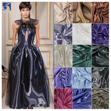 Metallic Reflective Silky 150gsm 100% Polyester High Water Glossy Liquid Black Satin Fabric Shiny Satin Organza Fabric