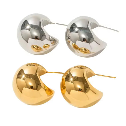 New Stylish Fine Earrings Jewelry Tarnish Free 18K Gold Plated Stainless Steel Hollow Smooth Chunky Hoop Earrings for Ladies