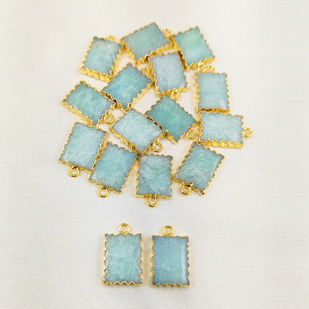 Amazonite Gemstone Rectangle Shape 925 Silver Gold Electroplated Certified Zig Zag Edge Smooth Slice Pendant Charm Wholesale